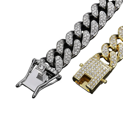 Two diamond-encrusted bracelets, one silver and one gold, 
