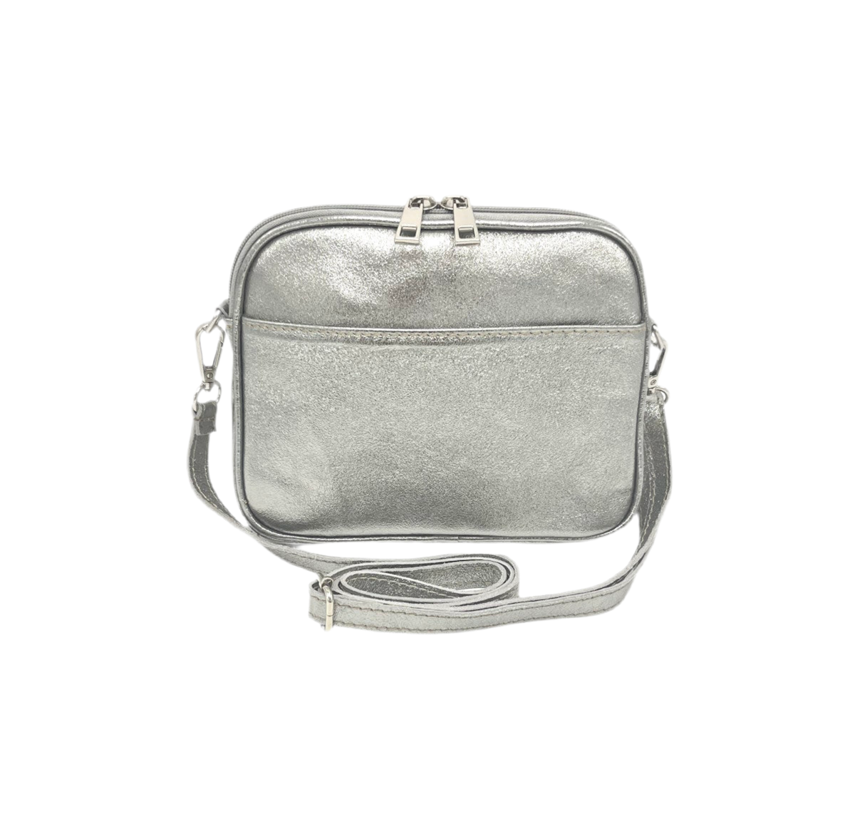 
Silver metallic handbag crafted in Italy from premium hide

