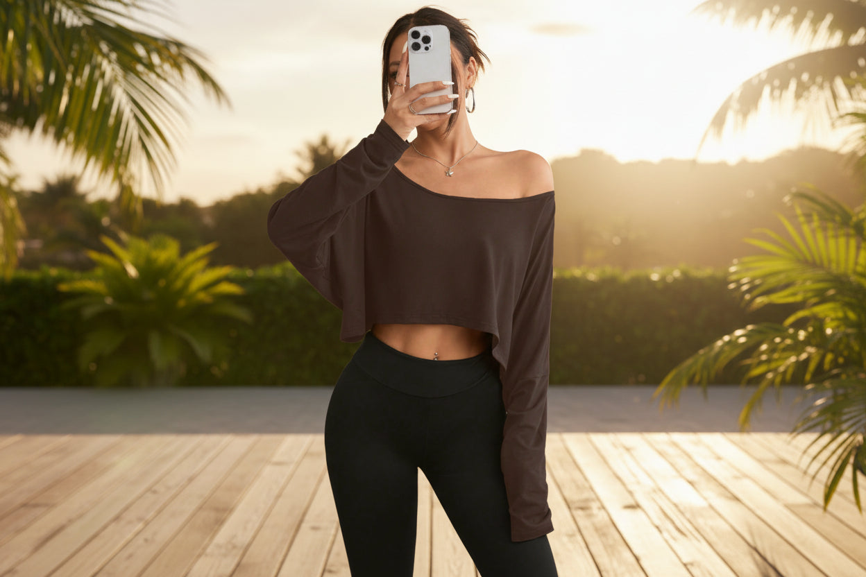 Loose fit off brown shoulder top casual summer t-shirt for beach vacation


