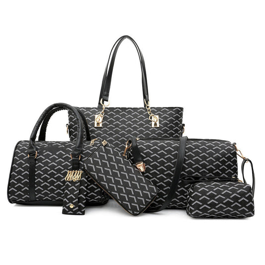 Set of black handbags with geometric pattern 