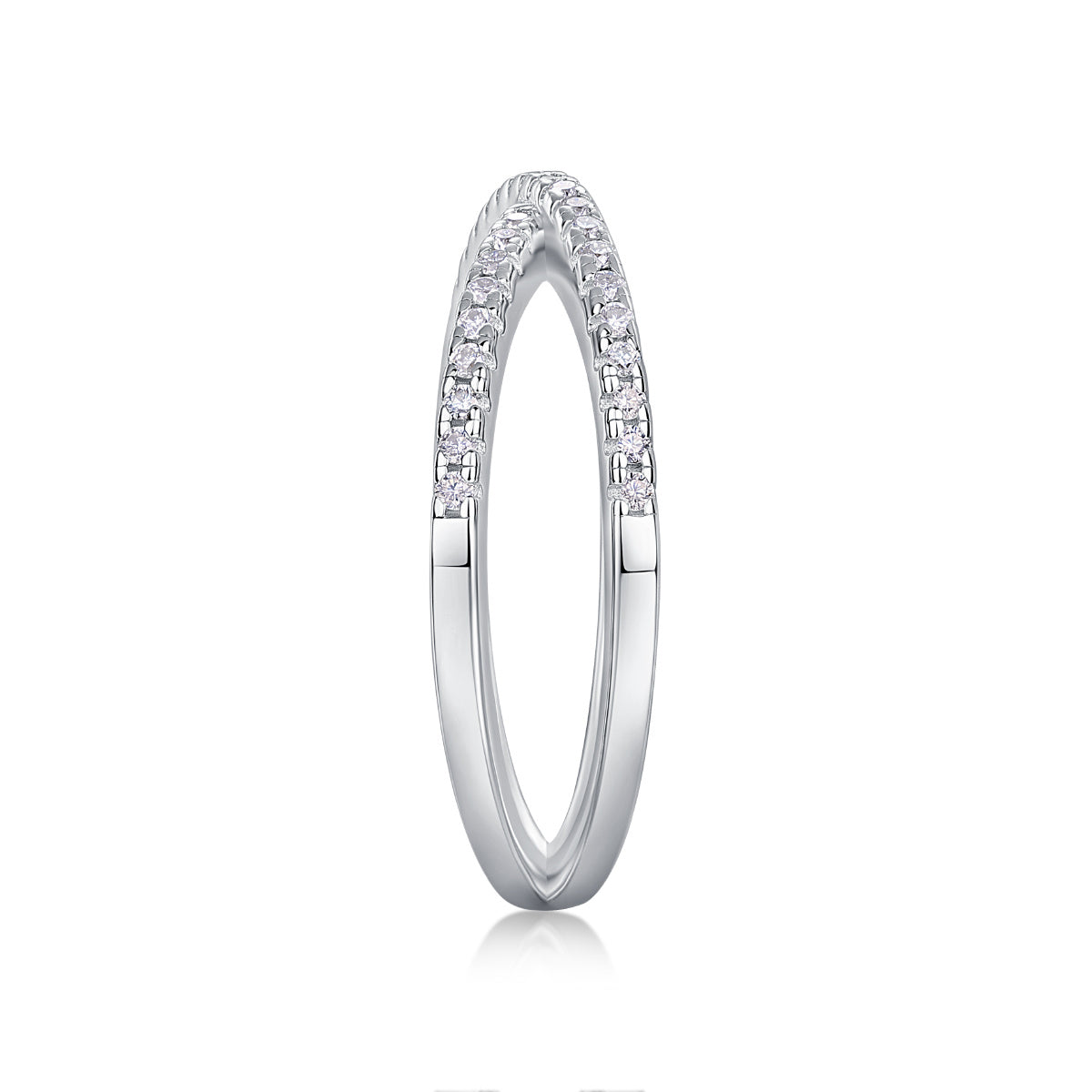 Sterling silver ring with double moissanite bands