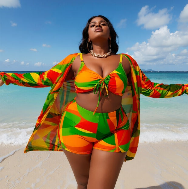 best plus size bikini set tropical print women
