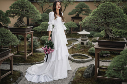 Plus size long sleeve lace wedding dress ivory white US sizes 2 to 26W
