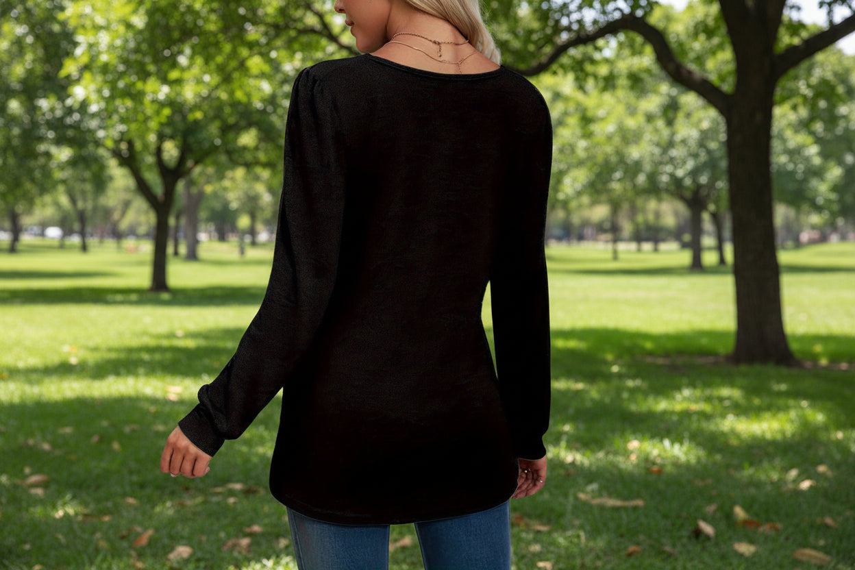 Women's plus size square neck top long sleeve knit casual shirt

