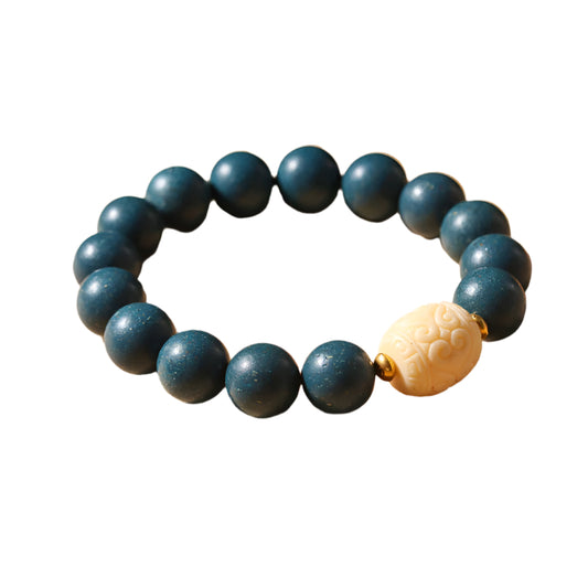 Single-circle gourd style wooden aroma bead bracelet in blue