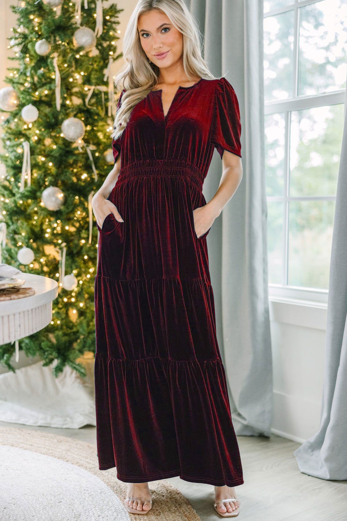 Velvet Tiered Maxi Dress with Pockets – view 8