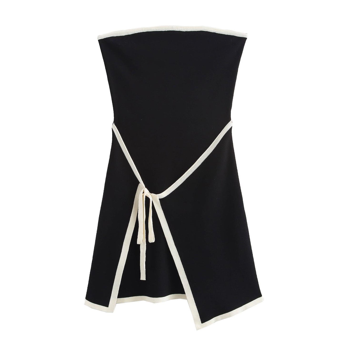 Black contrast trim strapless mini dress women bow tie knit


