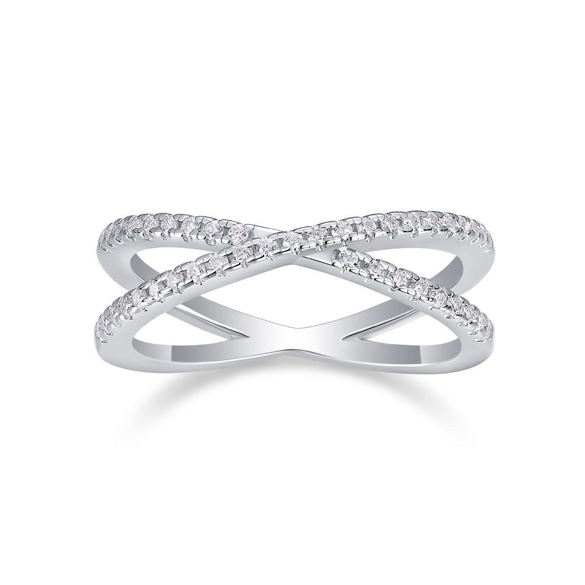 Double band silver ring with clear stones