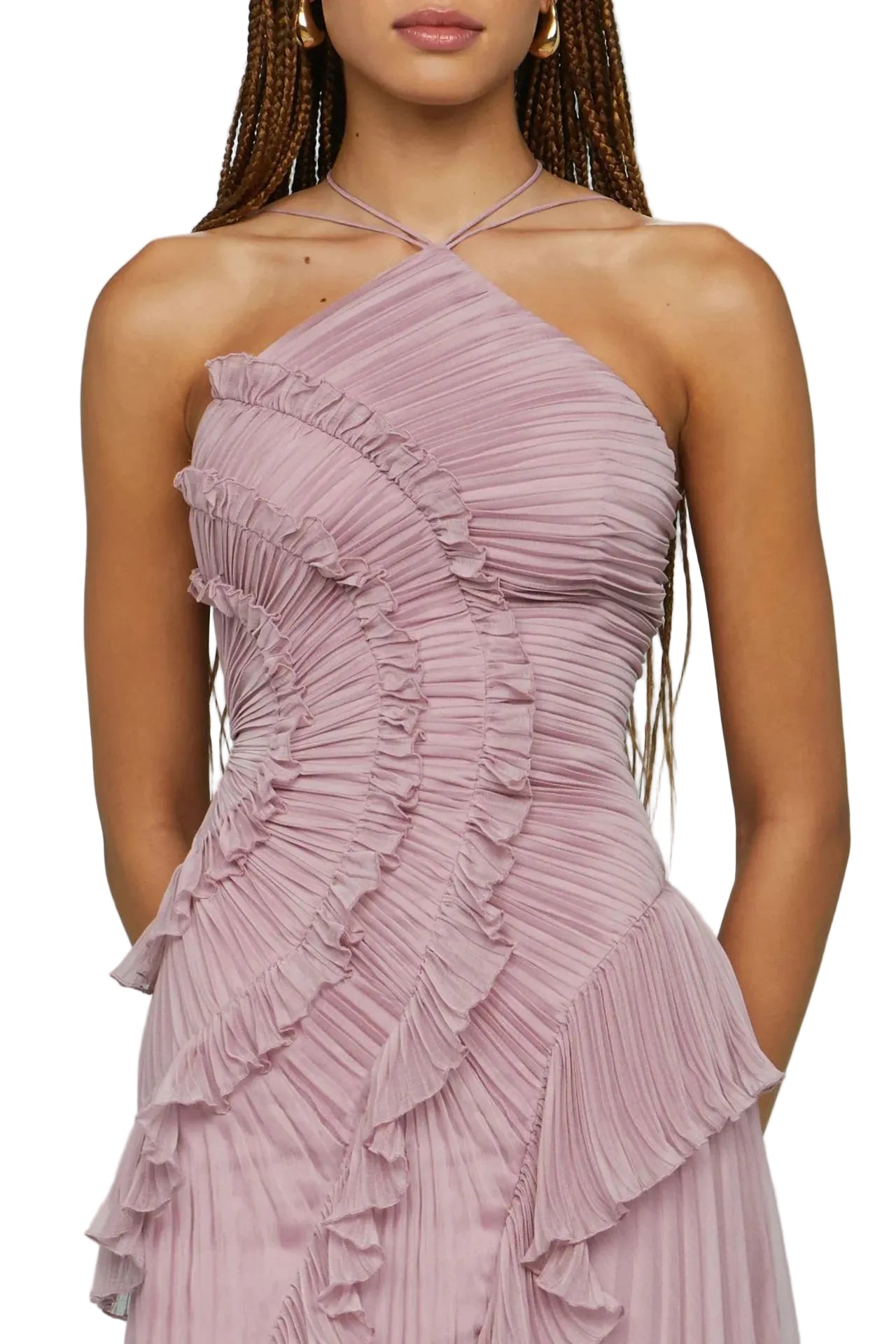 pink chiffon ruffle dress women formal
