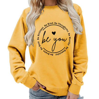 "Be You" Letter Print Crew Neck Sweatshirt