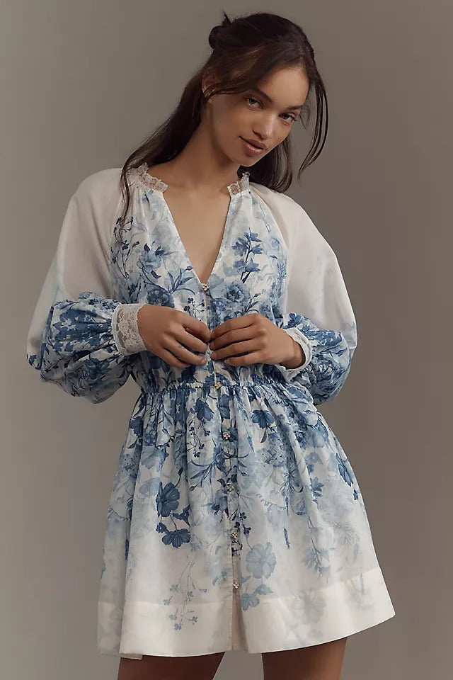 vintage floral dress oversized sleeves feminine fit