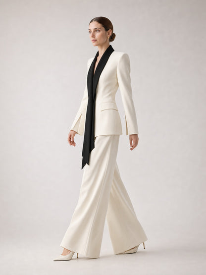 Cream Suit with Black Scarf Lapel