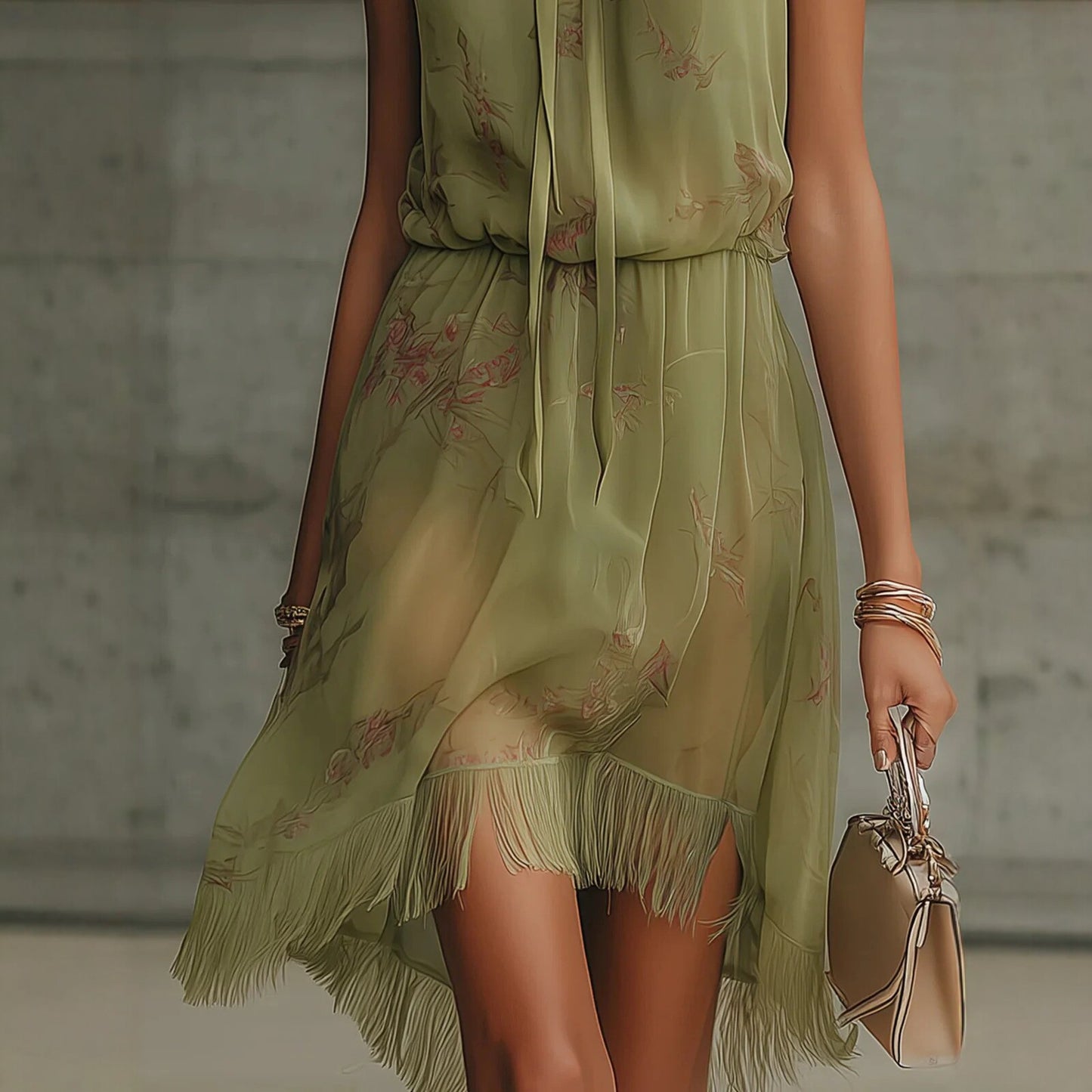 V-neck Waist Trimming Ruffles Elegant Dress