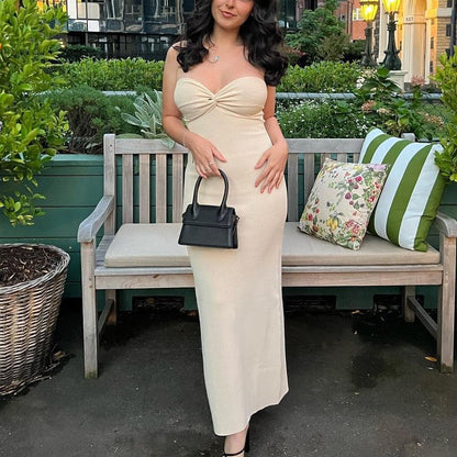 Twist-Front Strapless Knit Maxi Dress
