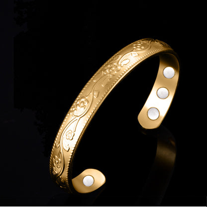 Wide gold cuff bracelet magnetic therapy European style with vacuum plating

