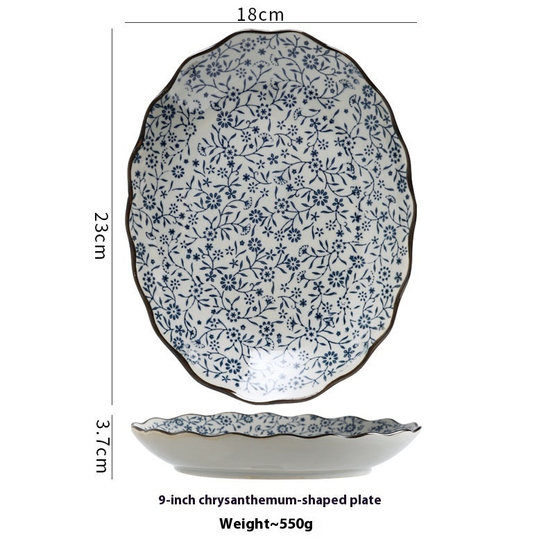 9 inch chrysanthemum shaped blue and white  fine porcelain plate