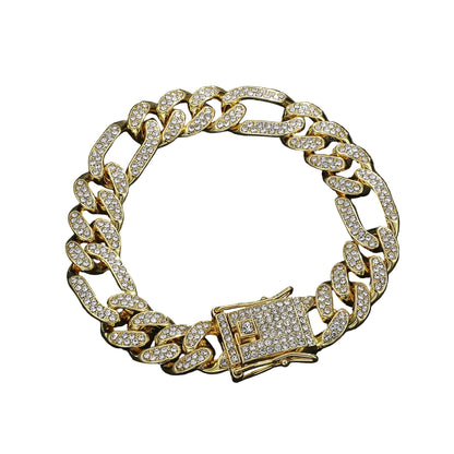 Gold chain  Cuban bracelet with diamond accents  for man 