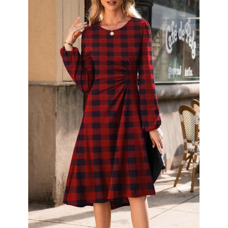 Long Sleeve Ruched Waist A-Line Dress – view 7