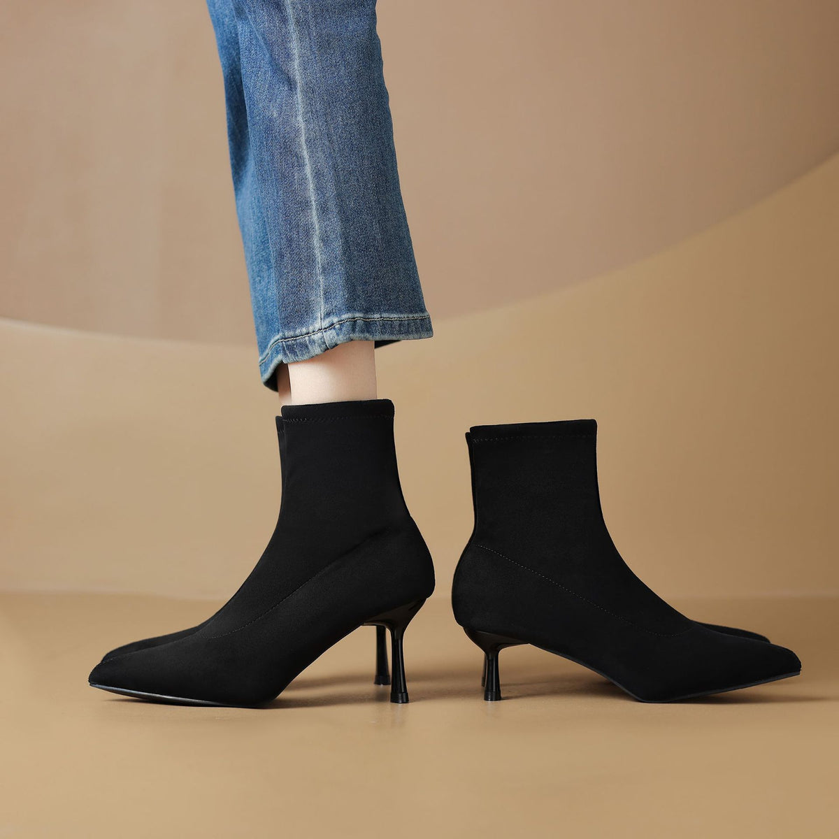 French-style Elegant Pointed-toe Suede High-heeled Stretch Slim-fit Boots – view 3