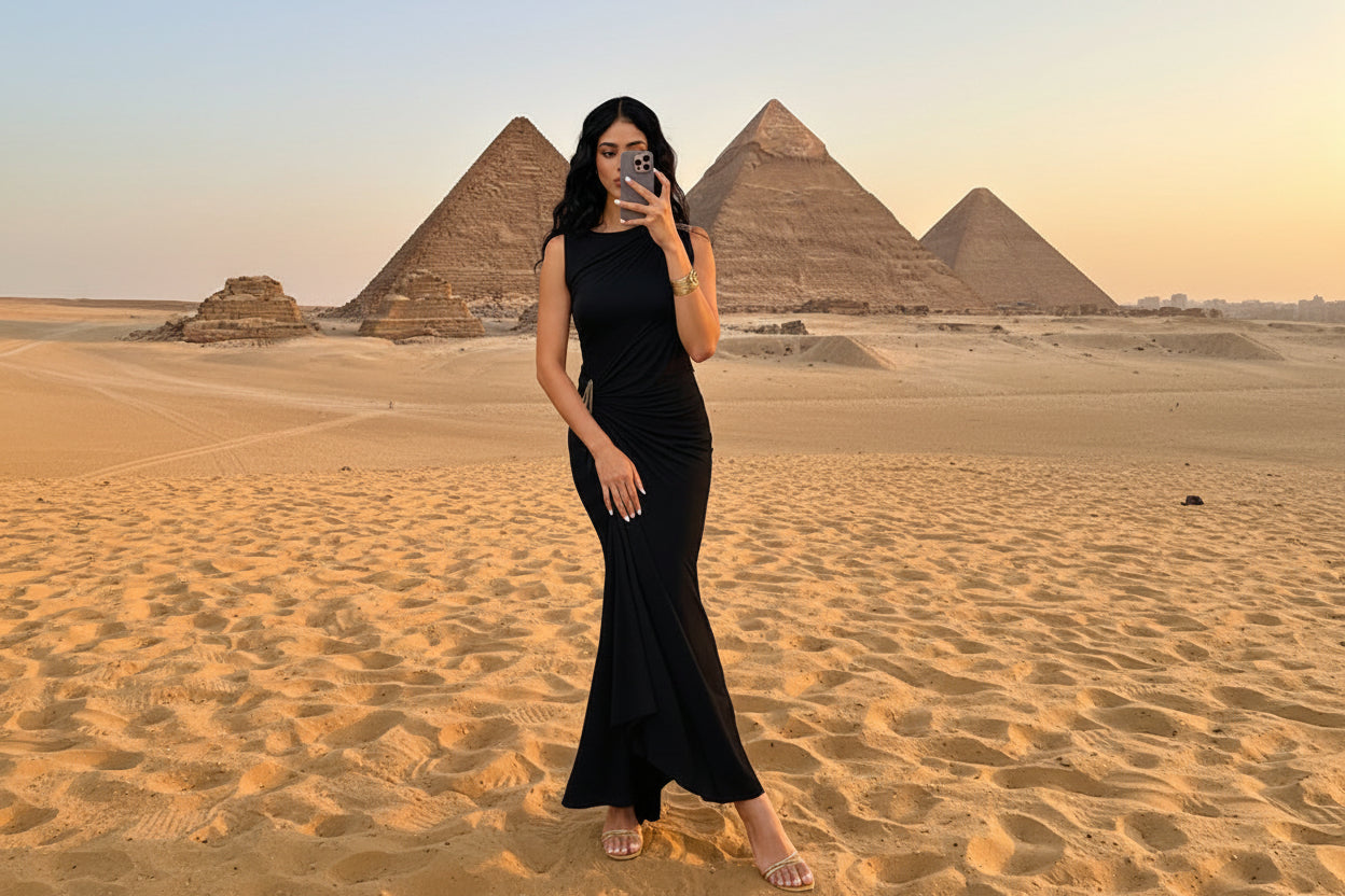 

Black sleeveless maxi dress - asymmetric ruched gown for wedding and formal wear