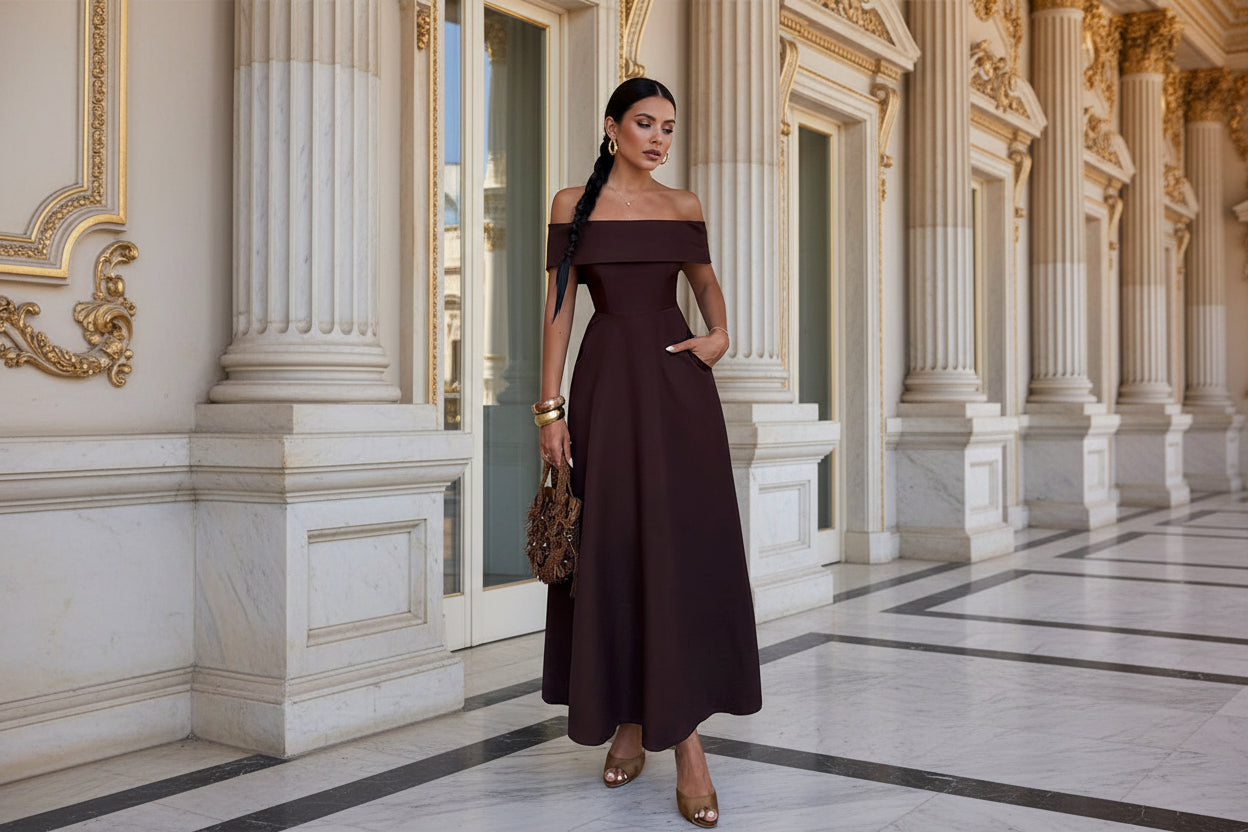 off shoulder maxi dress women slim fit formal evening wear
