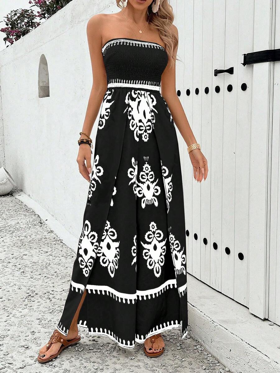 best black and white  boho maxi dress spaghetti strap women
