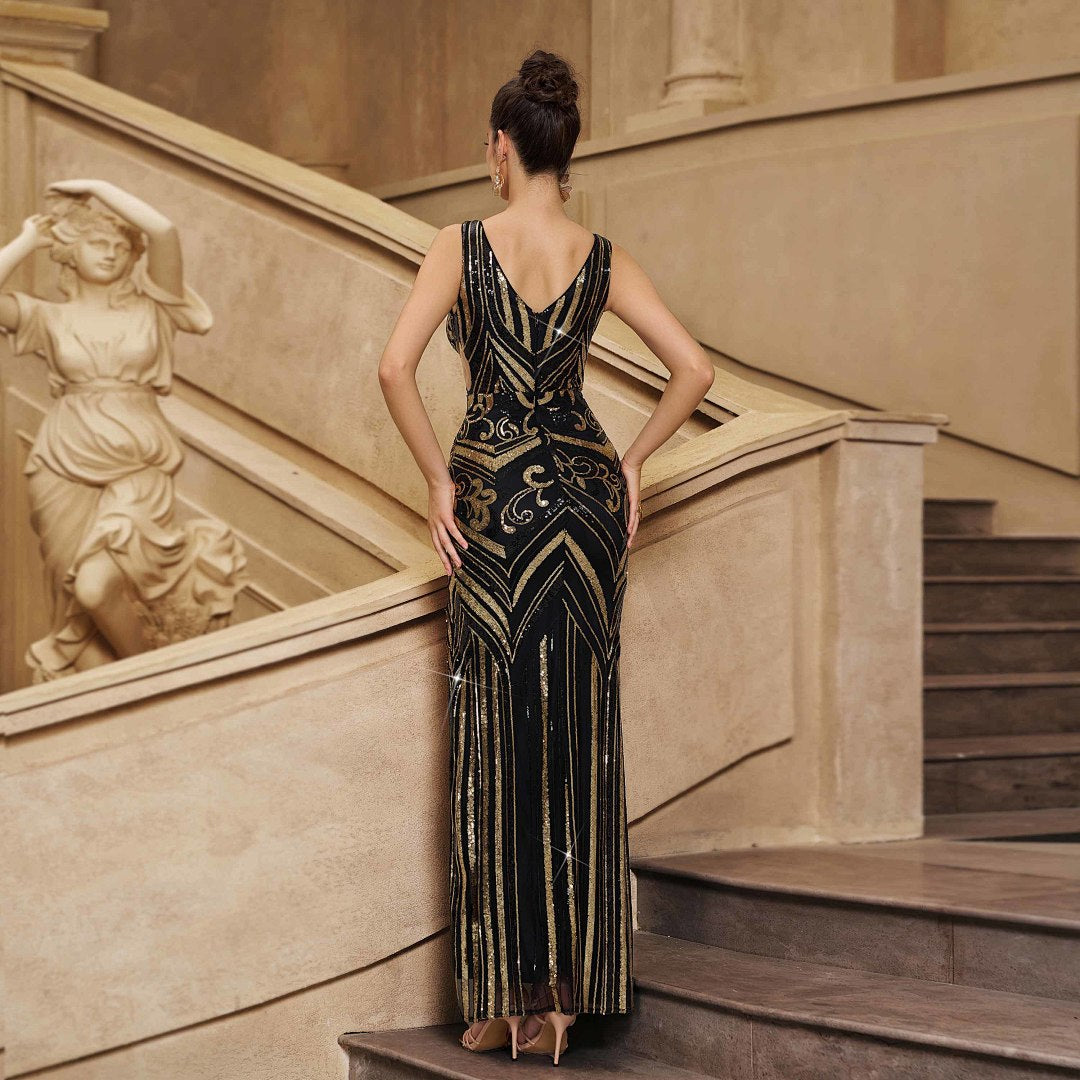 Lack & Gold Sequin Mermaid Evening Gown – view 4