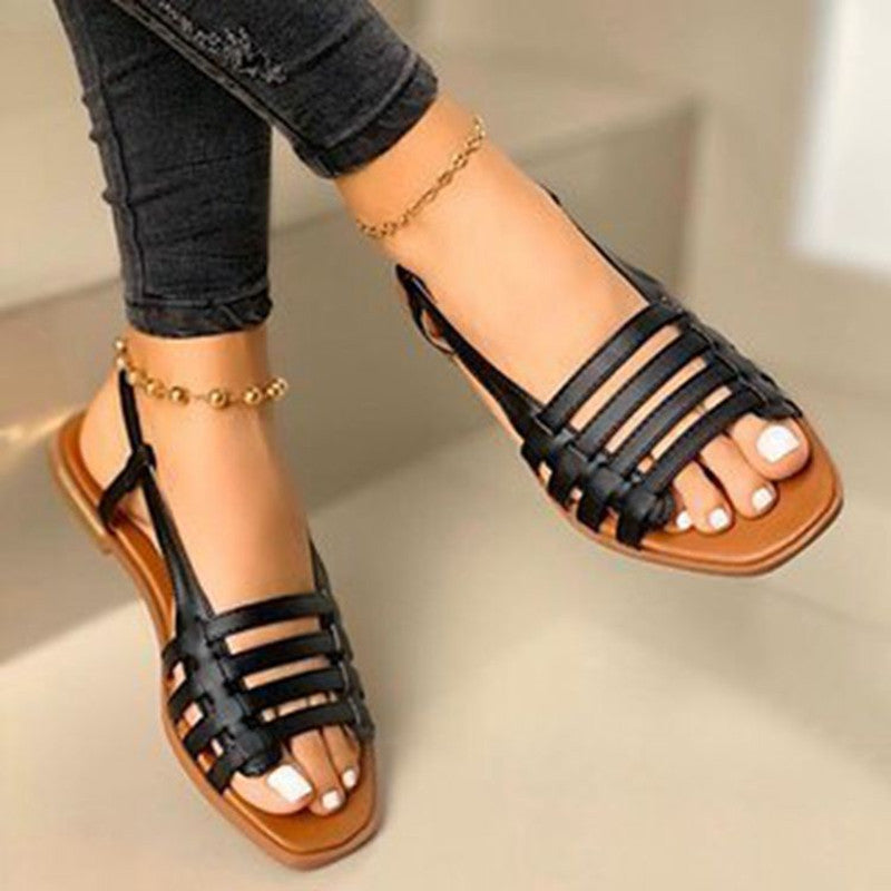 Black leather strappy sandals 