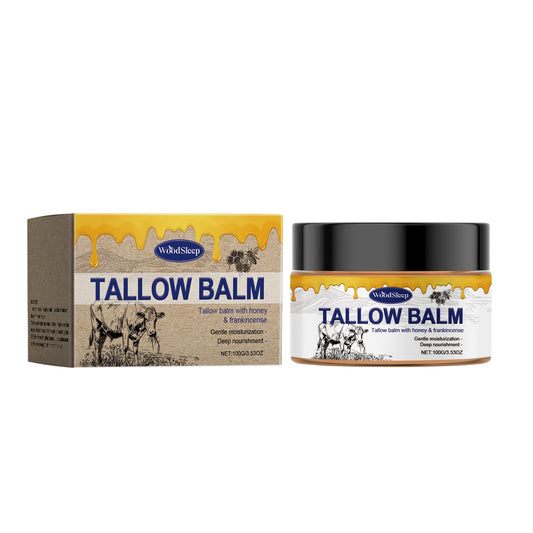 Wood Sleep Tallow Balm jar with honey and frankincense ingredients