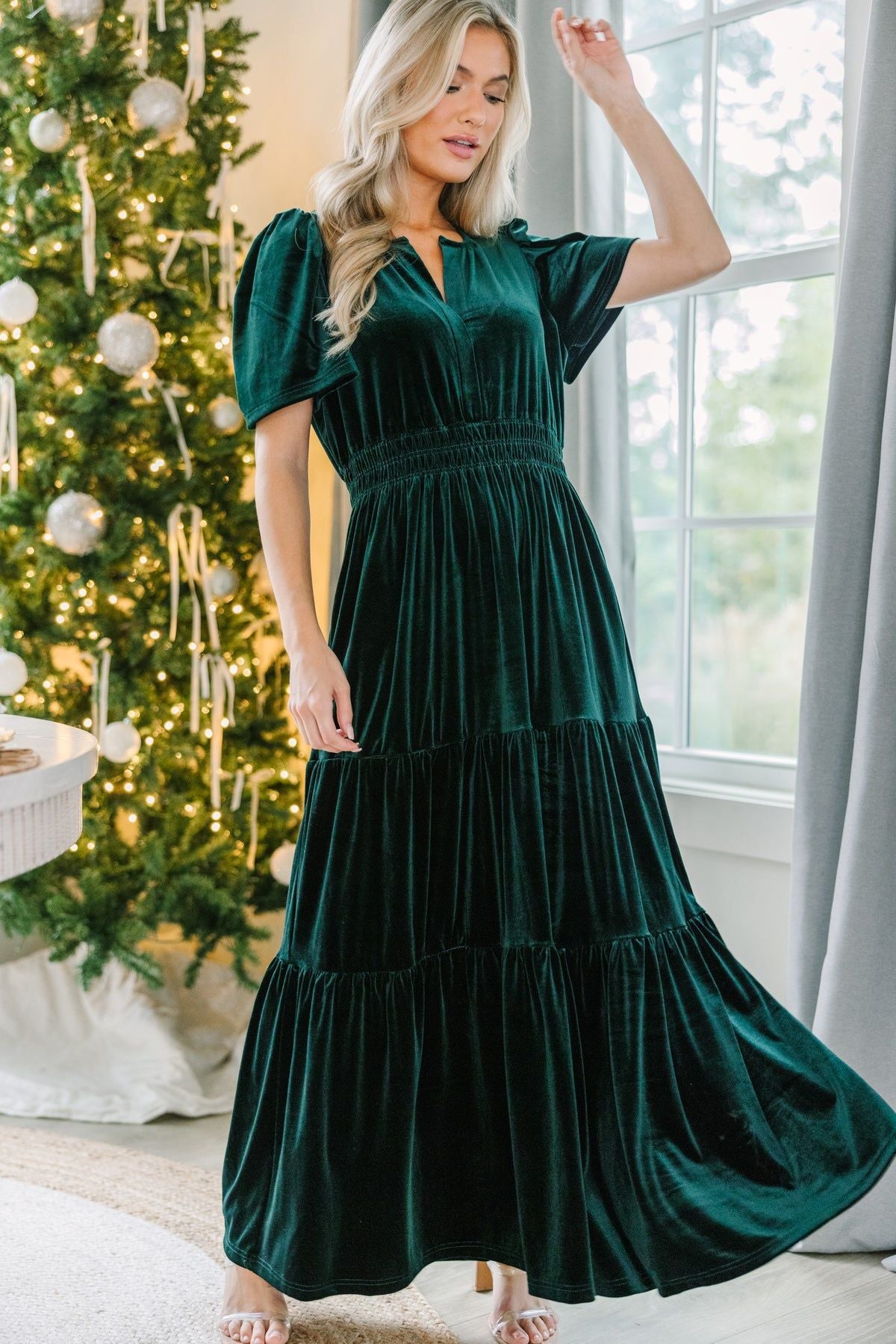 Velvet Tiered Maxi Dress with Pockets – view 7