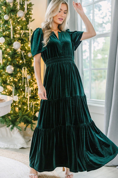 Velvet Tiered Maxi Dress with Pockets