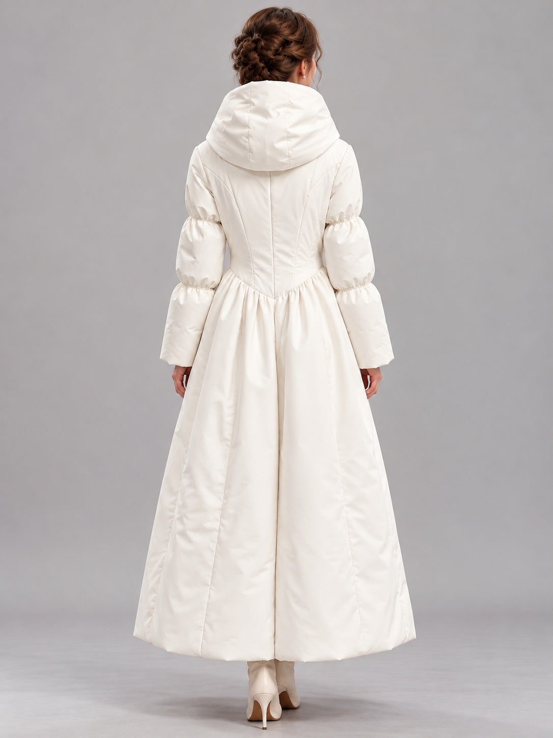 Hooded Quilted Maxi Coat with Bow Tie – view 4
