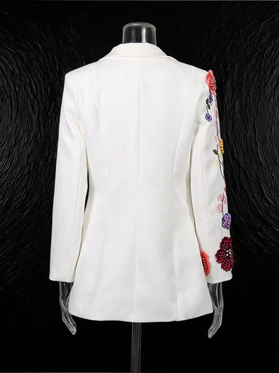 Women's 3D floral embroidery blazer elegant regular fit formal jacket

