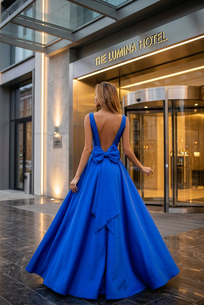 Backless Bow Satin Ball Gown