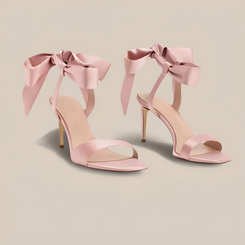 Bow-tie Strappy Satin Faux-leather Sandals – view 9