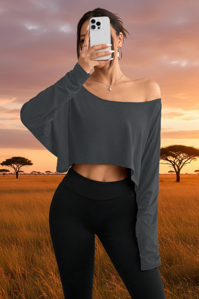 Casual off shoulder t-shirt loose fit top for everyday summer wear

