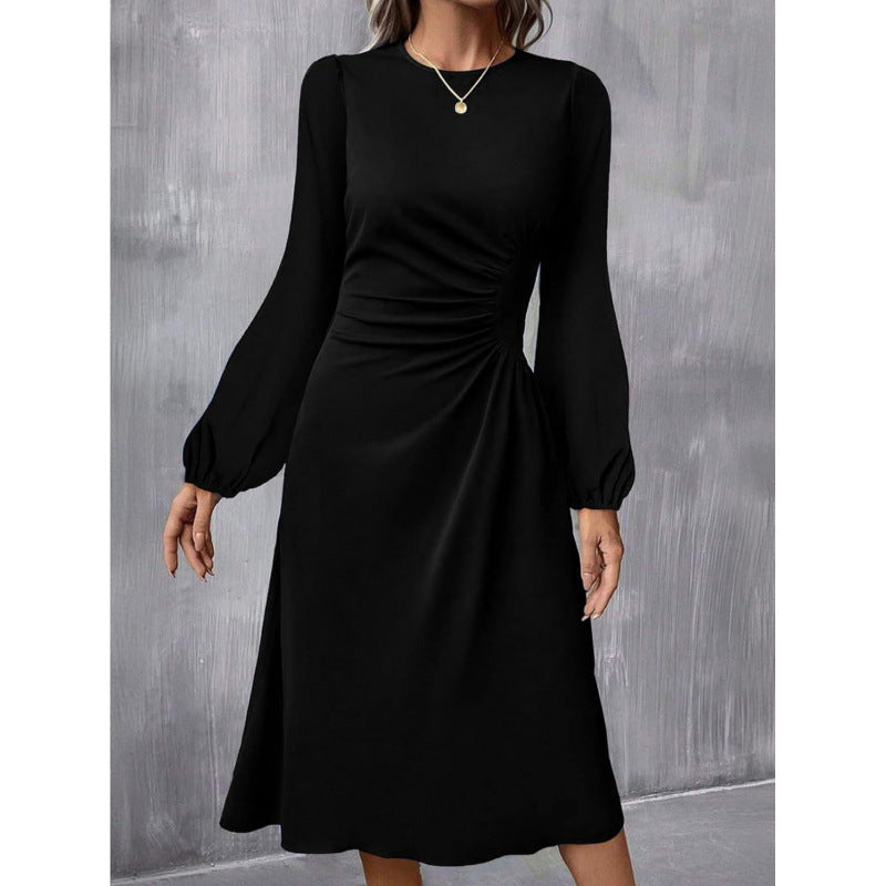 Long Sleeve Ruched Waist A-Line Dress – view 3