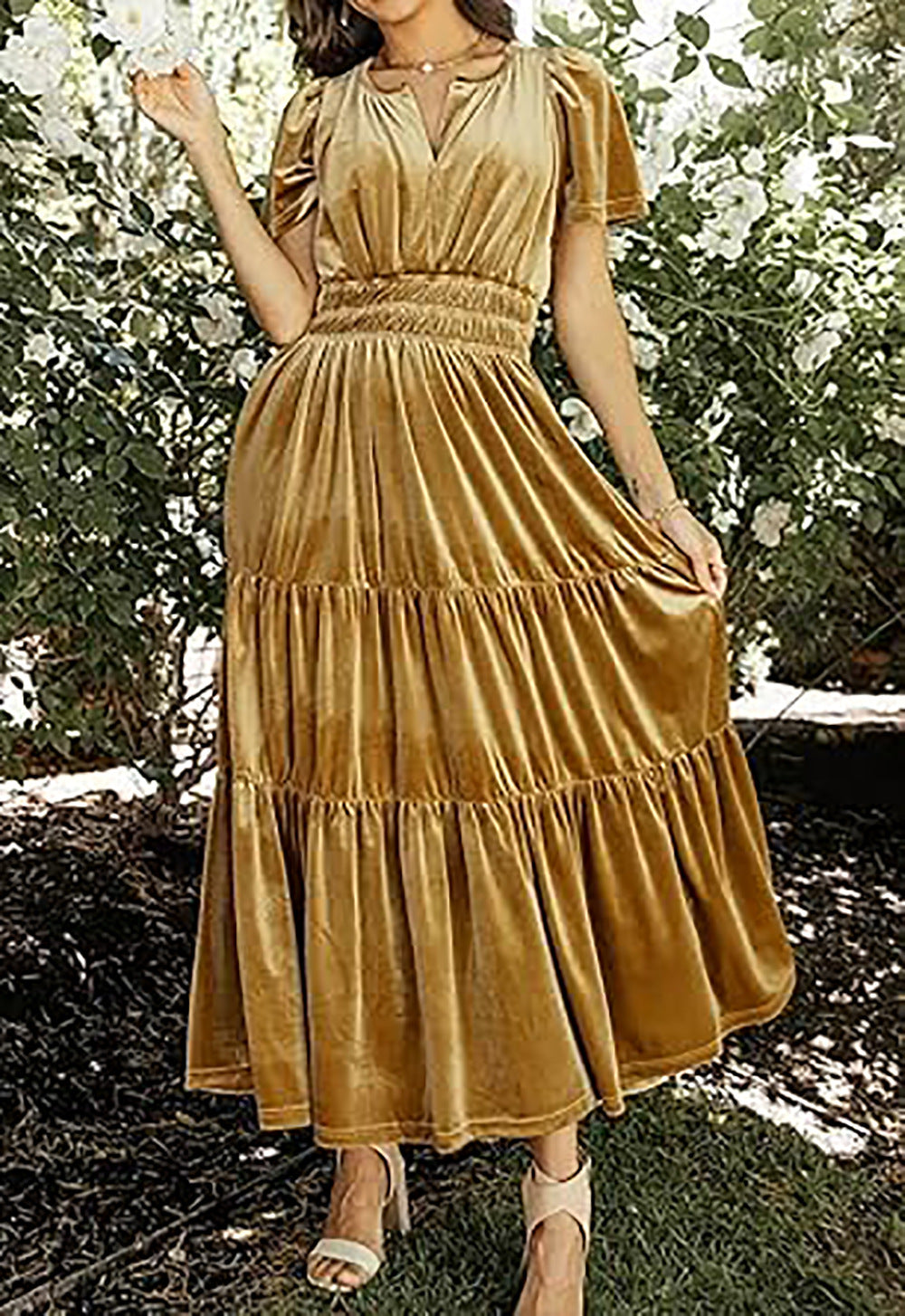 Velvet Tiered Maxi Dress with Pockets – view 4