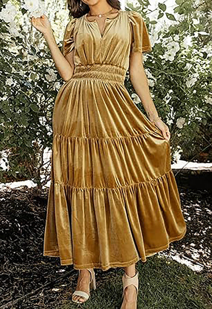 Velvet Tiered Maxi Dress with Pockets