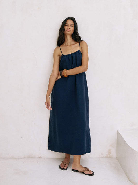 navy blue dress on a woman 