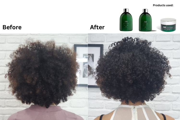Before and after comparison of hair with products used 