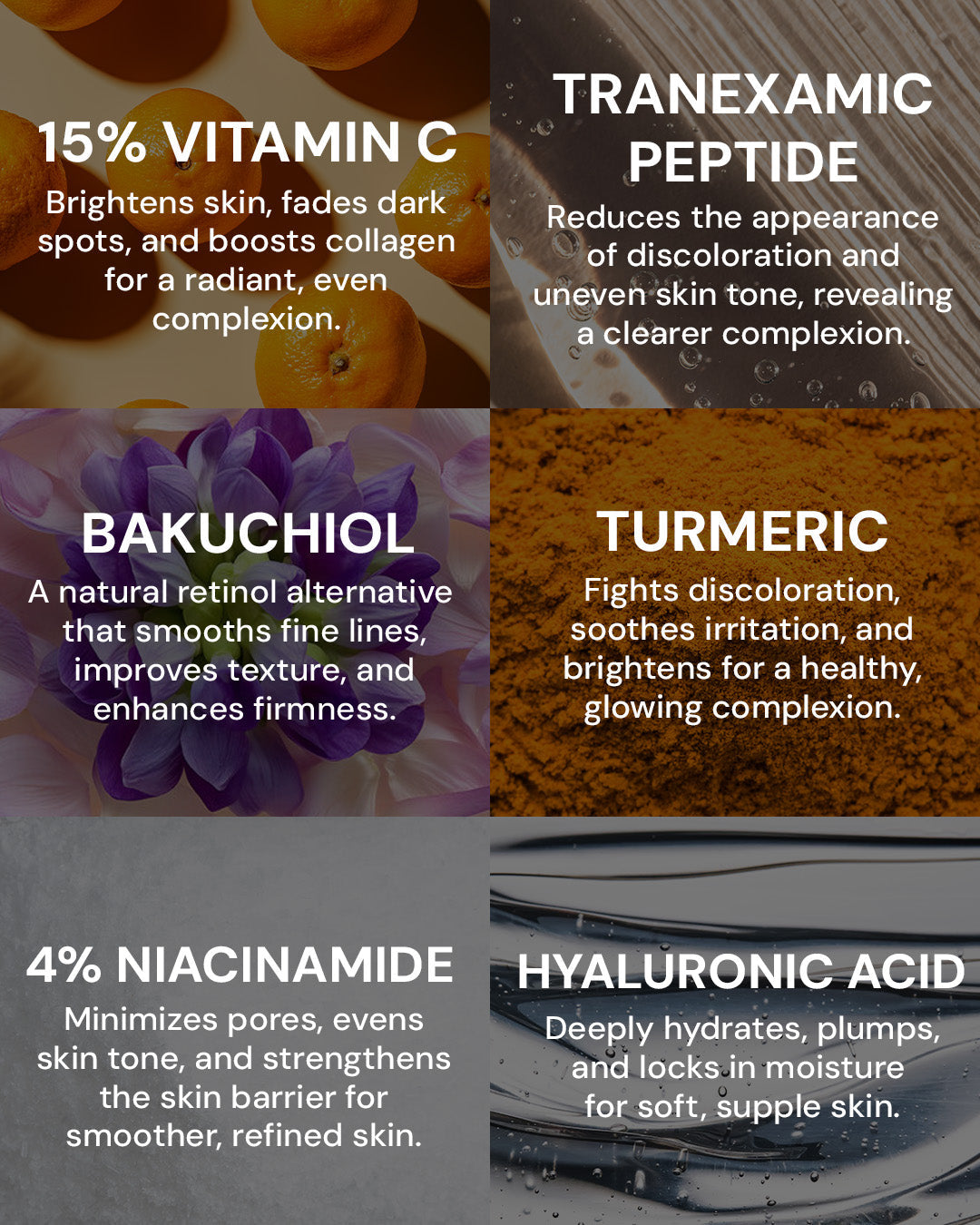 Product ingredients with text on a dark background
