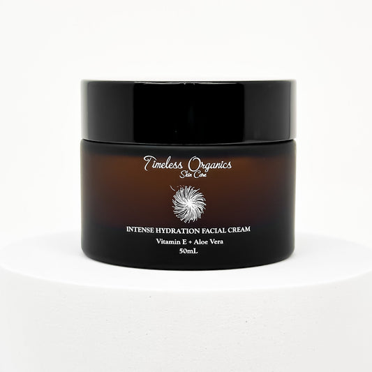 Jar of Timeless Organics Intense Hydration Facial Cream on a white background
