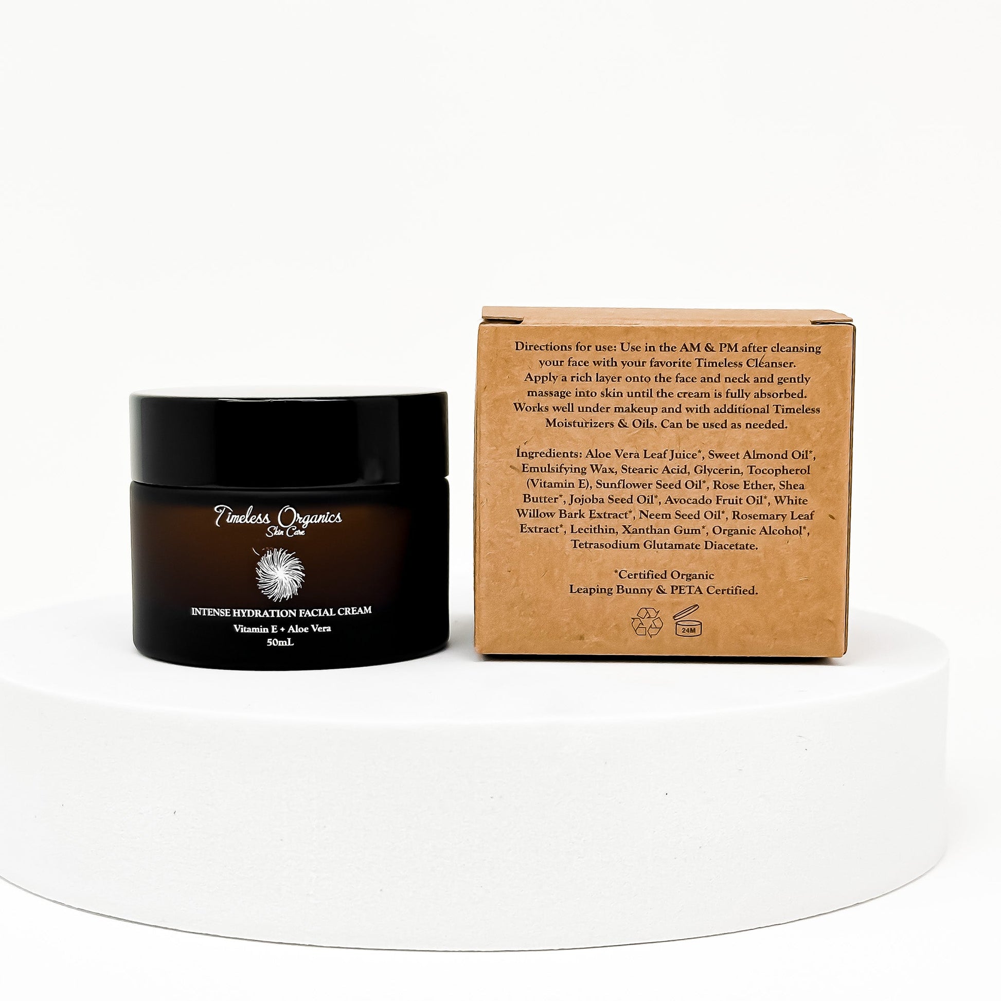 Jar of Timeless Organics Intense Hydration Facial Cream with packaging 