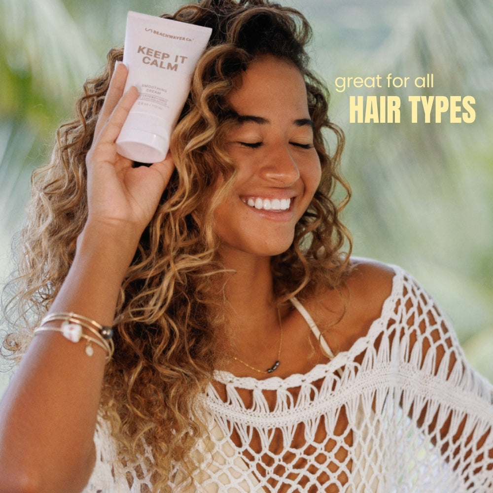  product with text 'Keep It Calm' and 'great for all HAIR TYPES'.