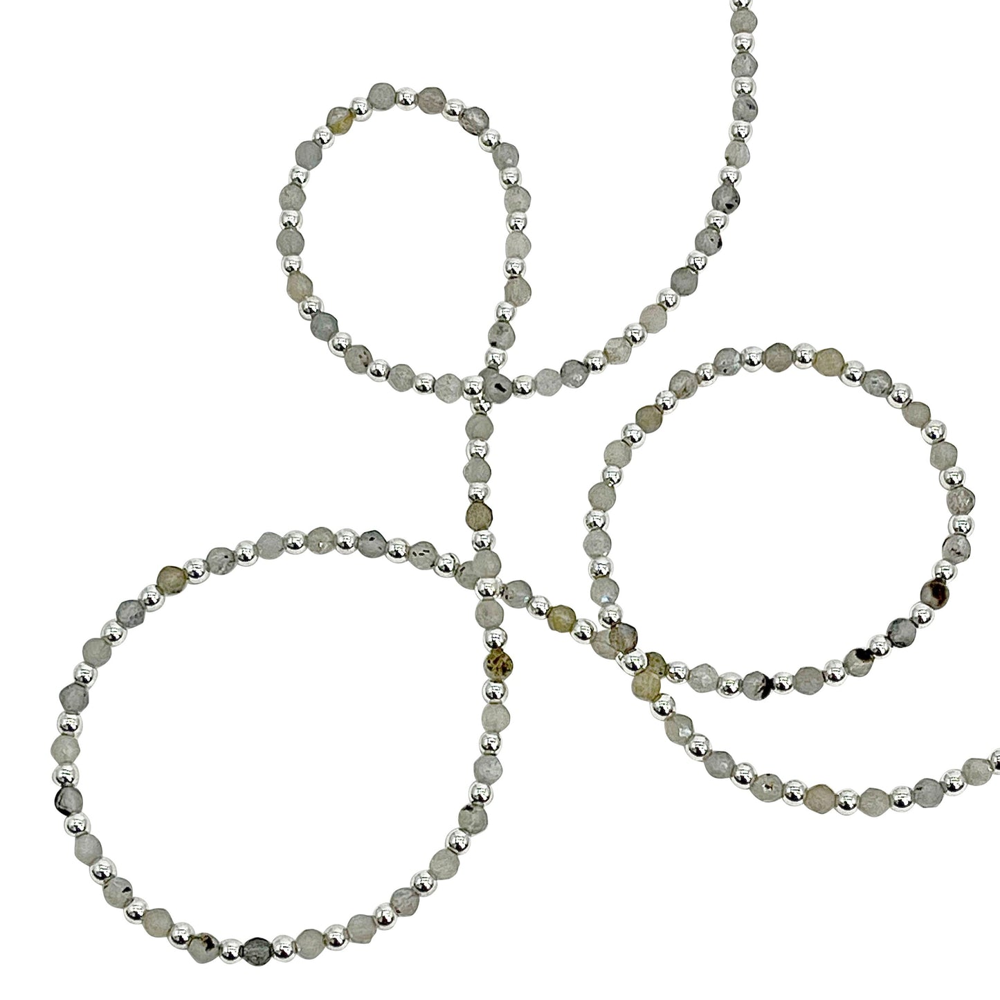 Beaded necklace with gray beads on a white background