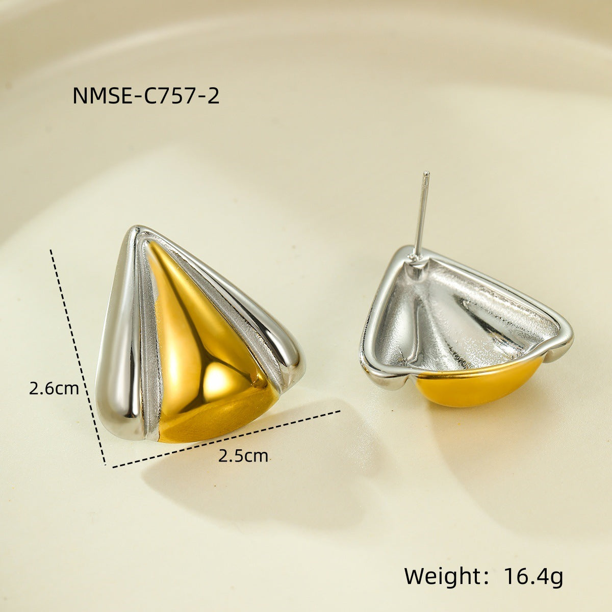 Gold and silver triangular earrings 
