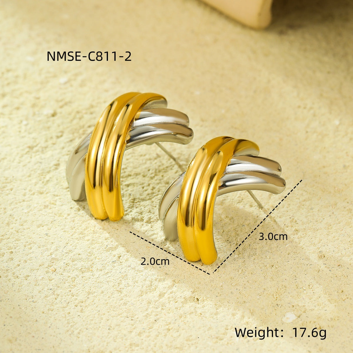 Trendy 18K gold geometric design earrings