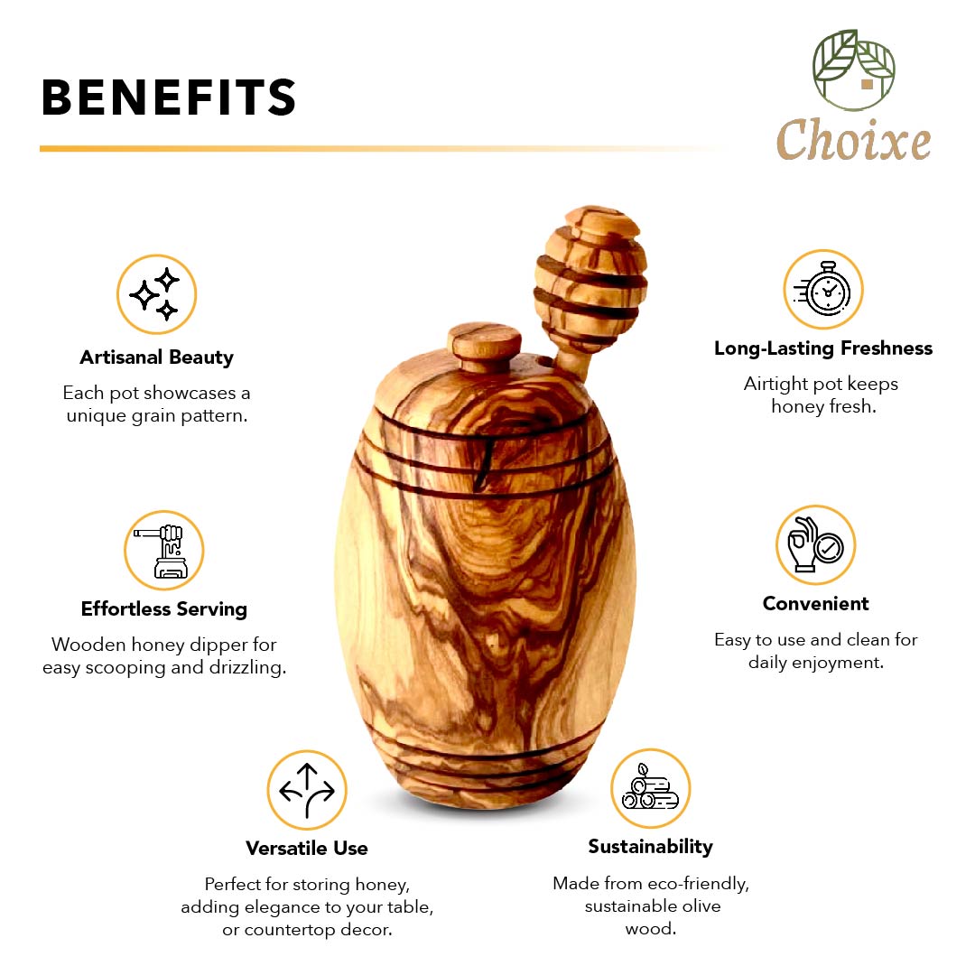 Wooden honey pot with honey dipper for a perfect eco friendly christmas gifts 
