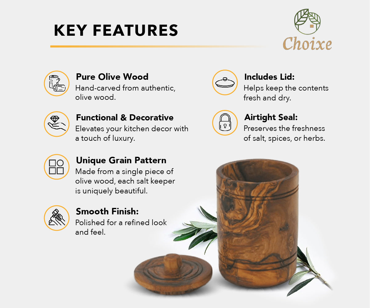 Wooden salt keeper with features unique grain pattern handmade in america